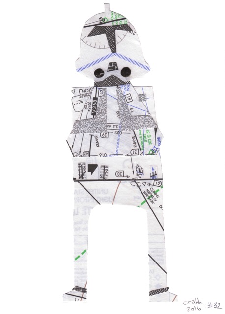 #32 clone trooper
5”x7” 
what I used:
aviation map, security envelopes
